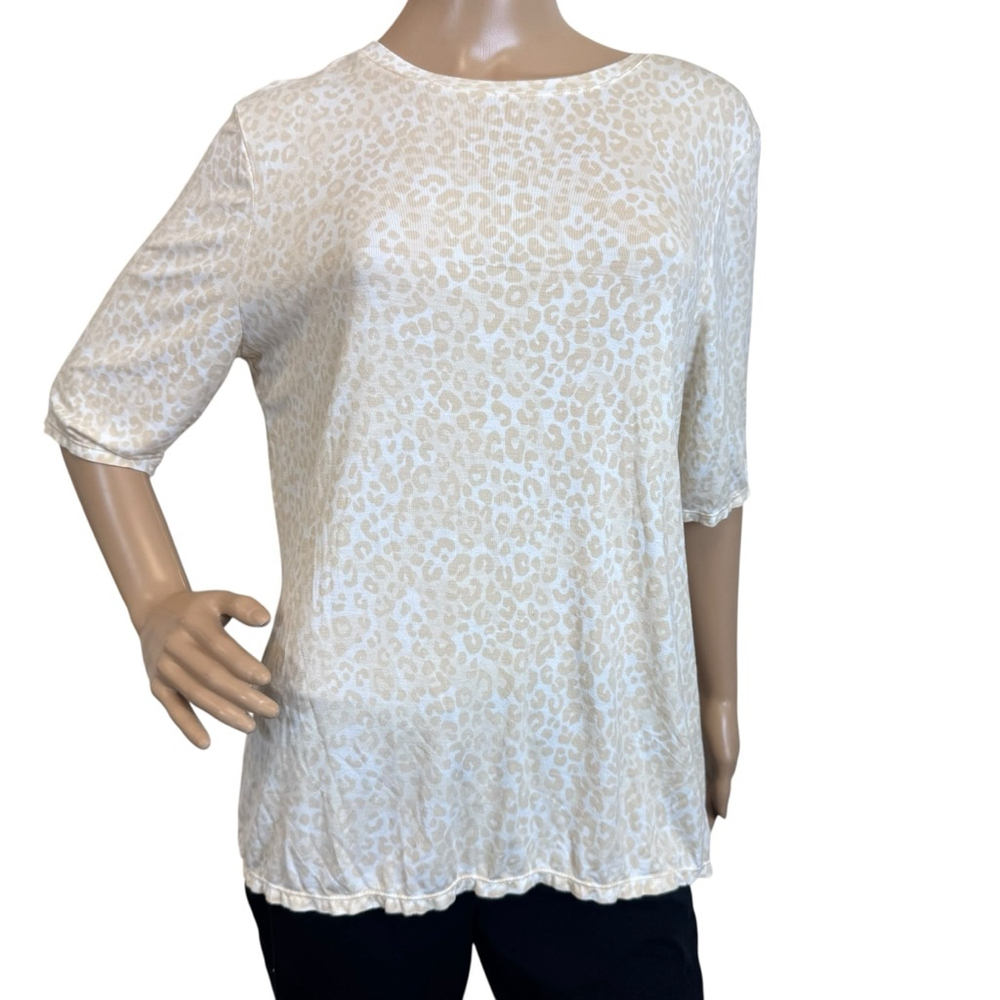 Women's Nine West Top Size L Cream Tan Leopard Print